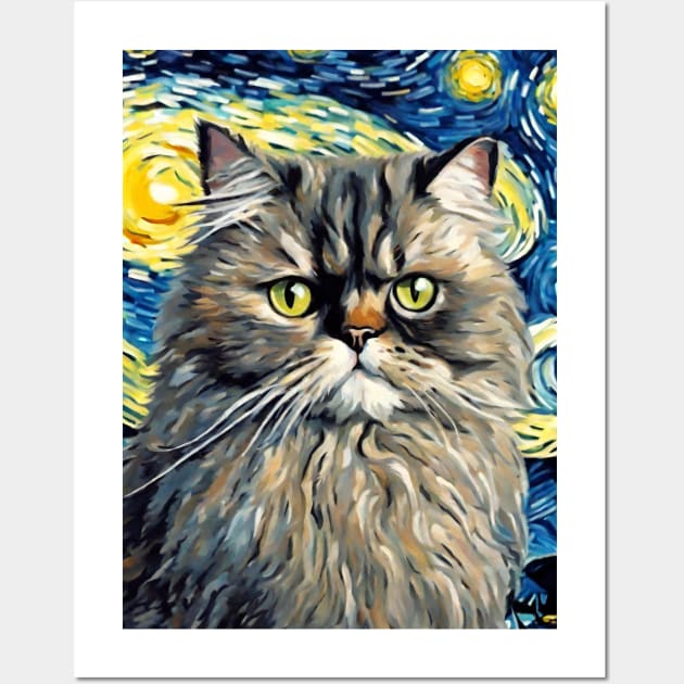 Adorable Persian Cat Breed Painting in a Van Gogh Starry Night Art Style Wall Art by Art-Jiyuu